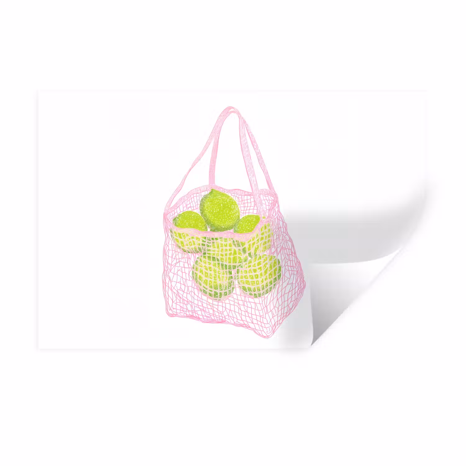 Netzakje - Roze - Illustratie - Limoenen Muursticker klein -3d