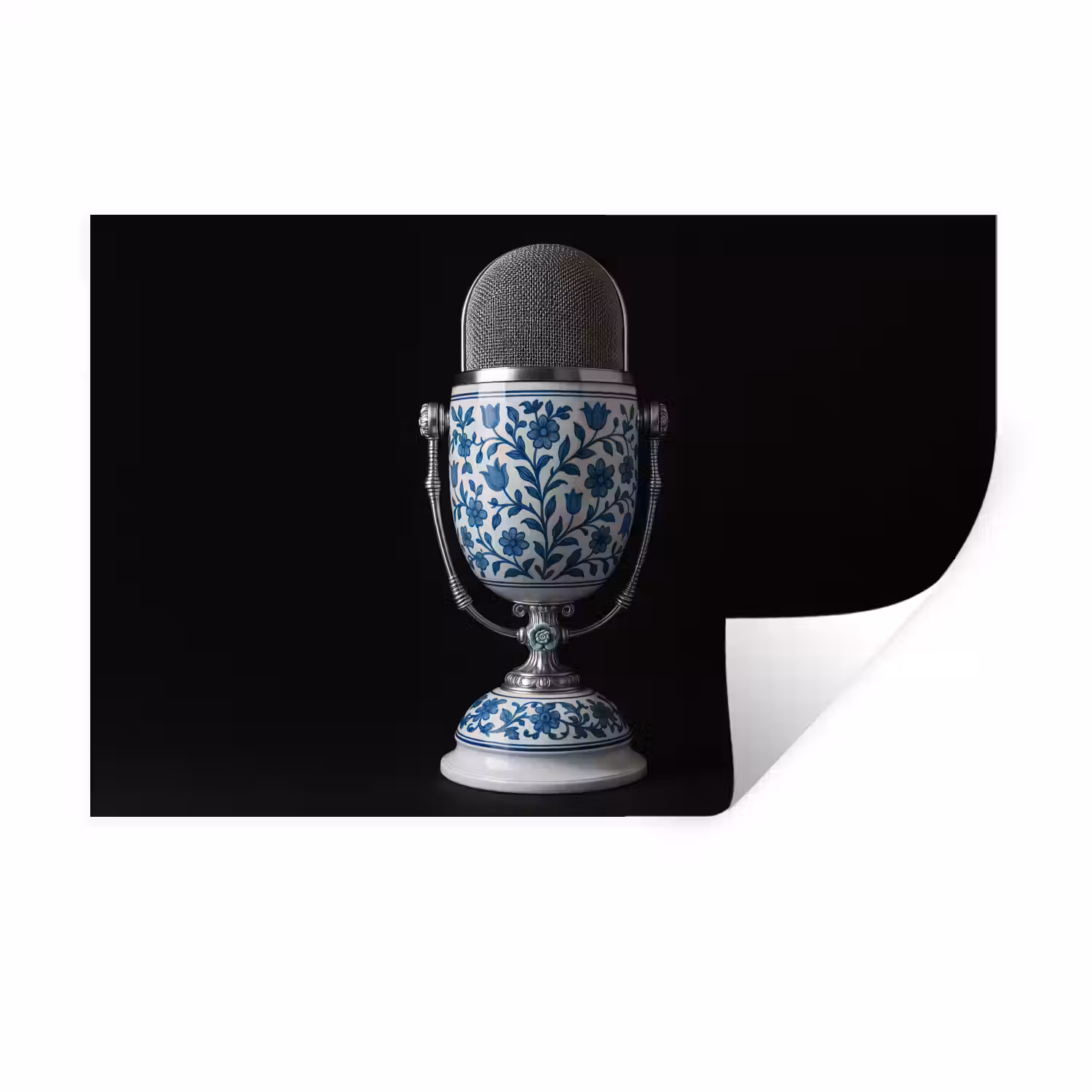 Microfoon - Delfts blauw - Muziek Muursticker klein -3d