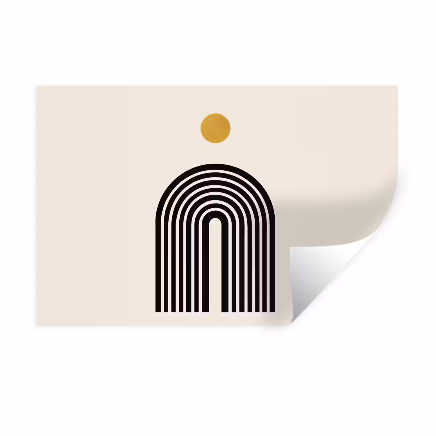 Minimalistisch - Zwarte boog - Gouden cirkel Muursticker klein -3d