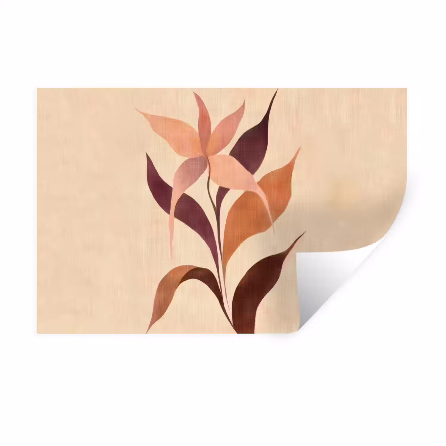 Minimalistisch - Bloem - Bladeren - Beige Muursticker klein -3d