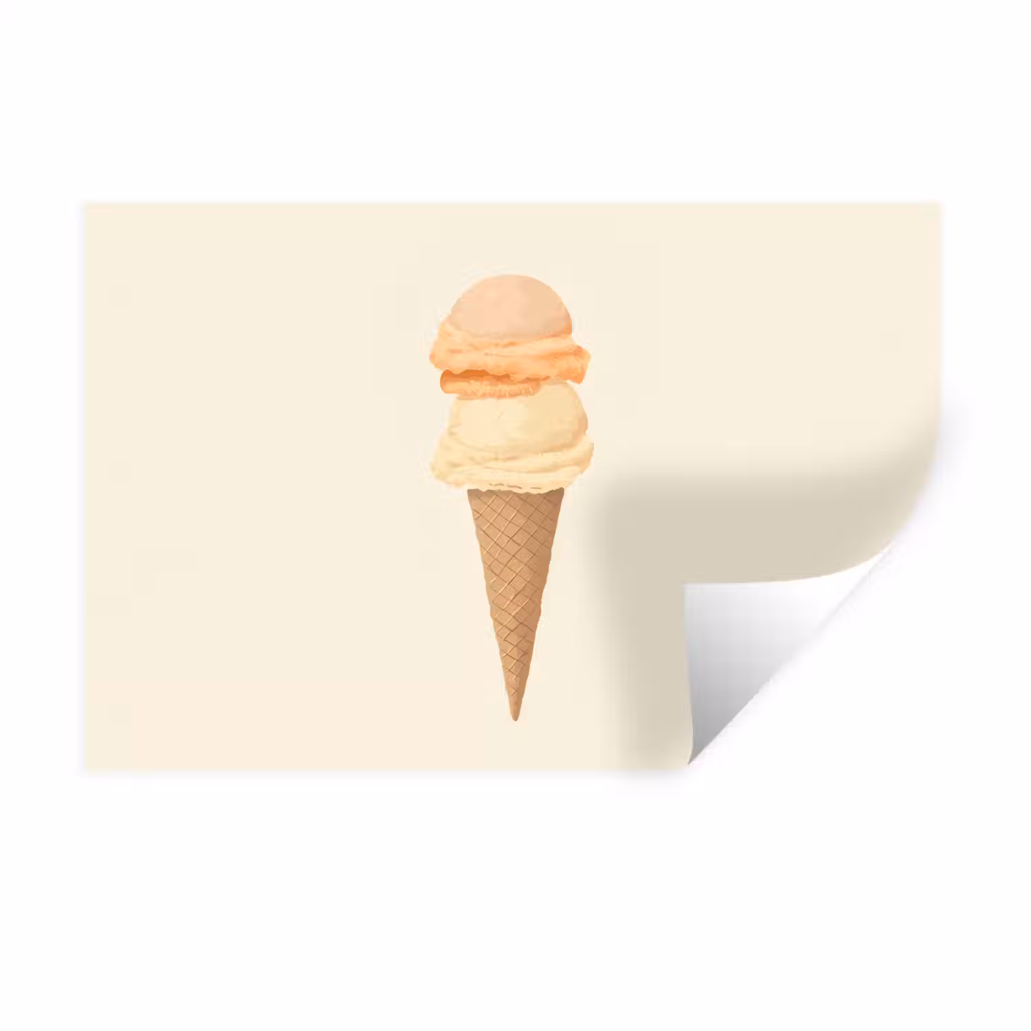 Minimalistisch - Schepijs - Hoorntje - Beige Muursticker klein -3d