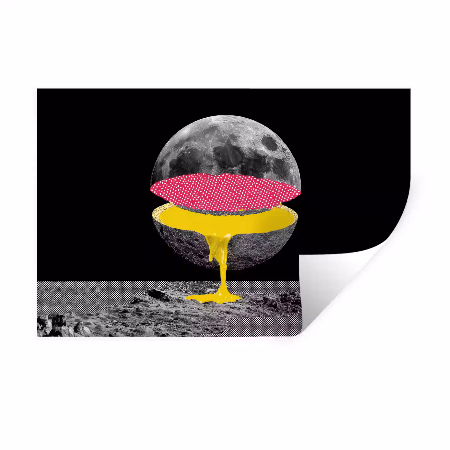 Maan - Geel - Roze - Zwart Muursticker klein -3d