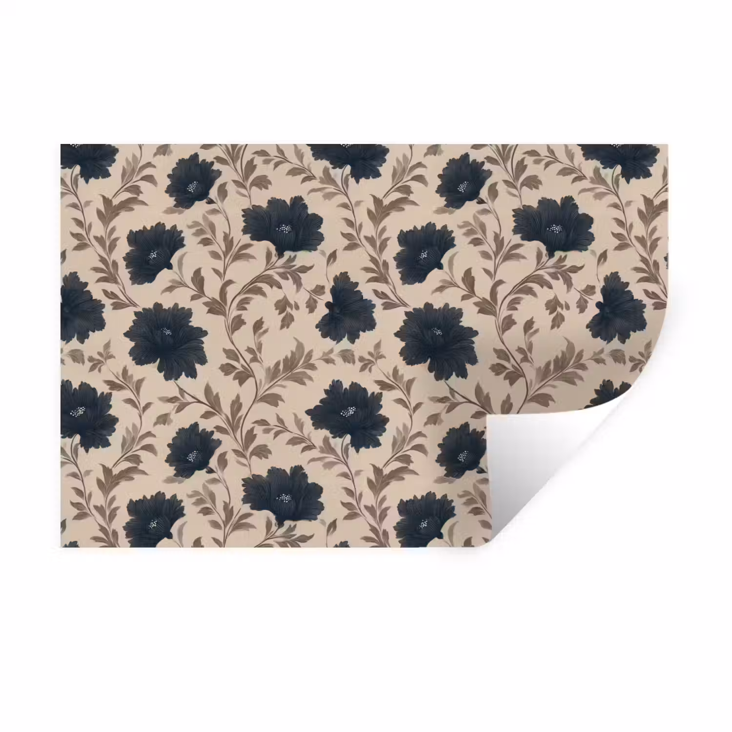Motief - Bloemen - Zwart - Beige Muursticker klein 286 -3d