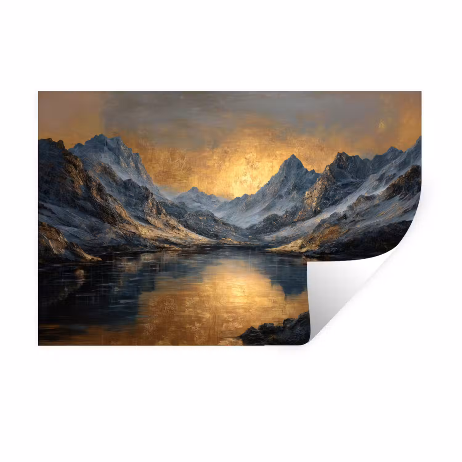 Berglandschap met Gouden Zonsondergang Muursticker klein -3d