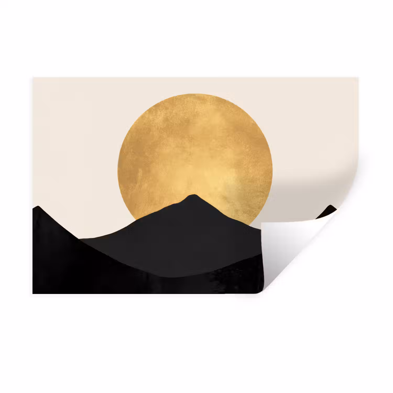 Bergsilhouetten - Gouden cirkel - Beige Muursticker klein -3d