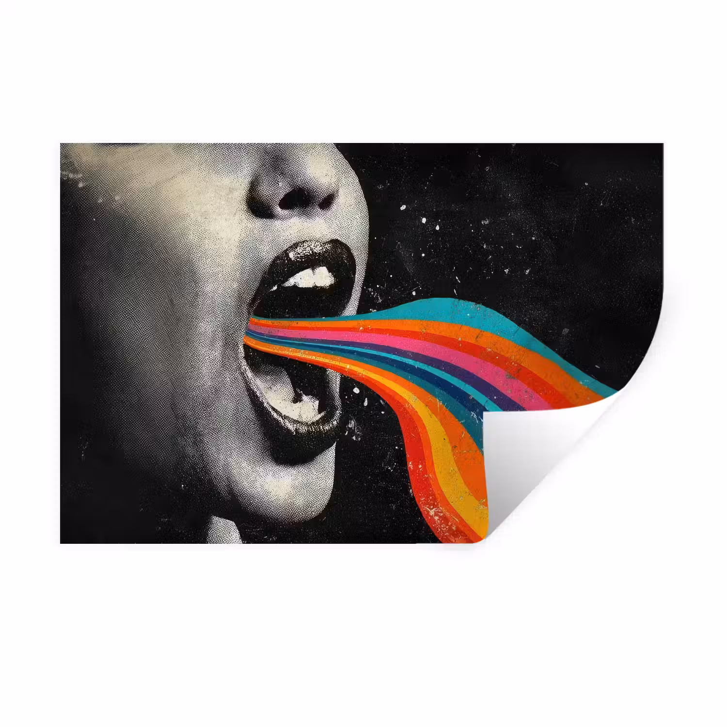 Mond - Golven - Regenboog Muursticker klein -3d