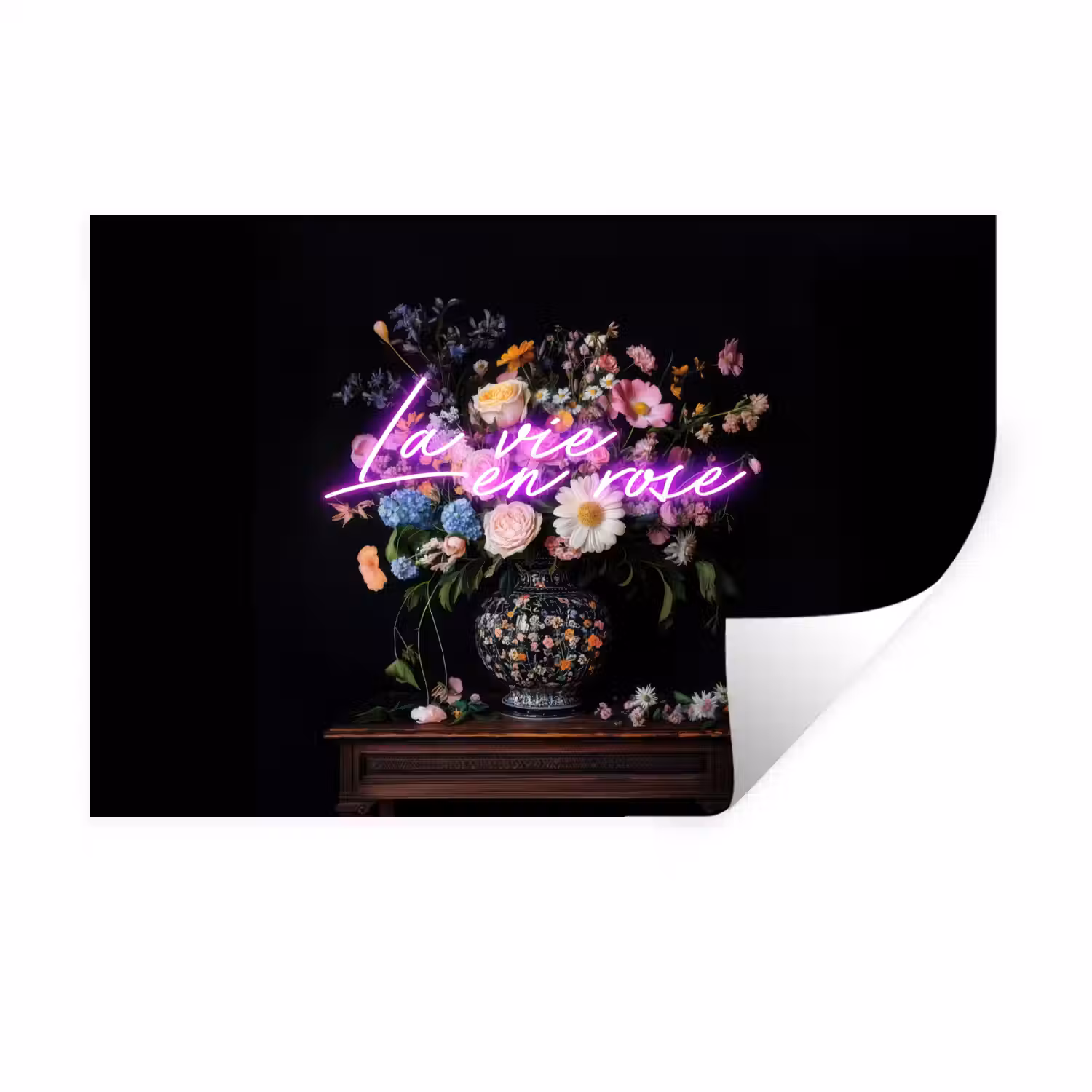 Neon - Vaas - Bloemen Muursticker klein -3d