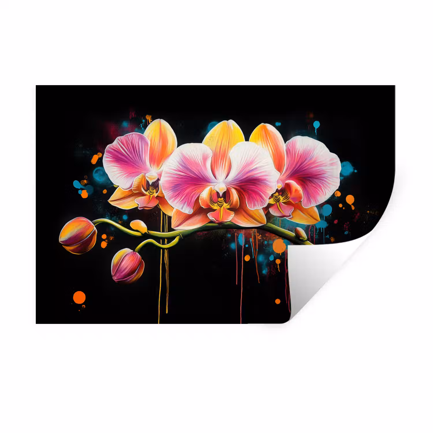 Orchidee - Graffiti - Kleurrijk - Bloemen - Abstract Muursticker klein -3d
