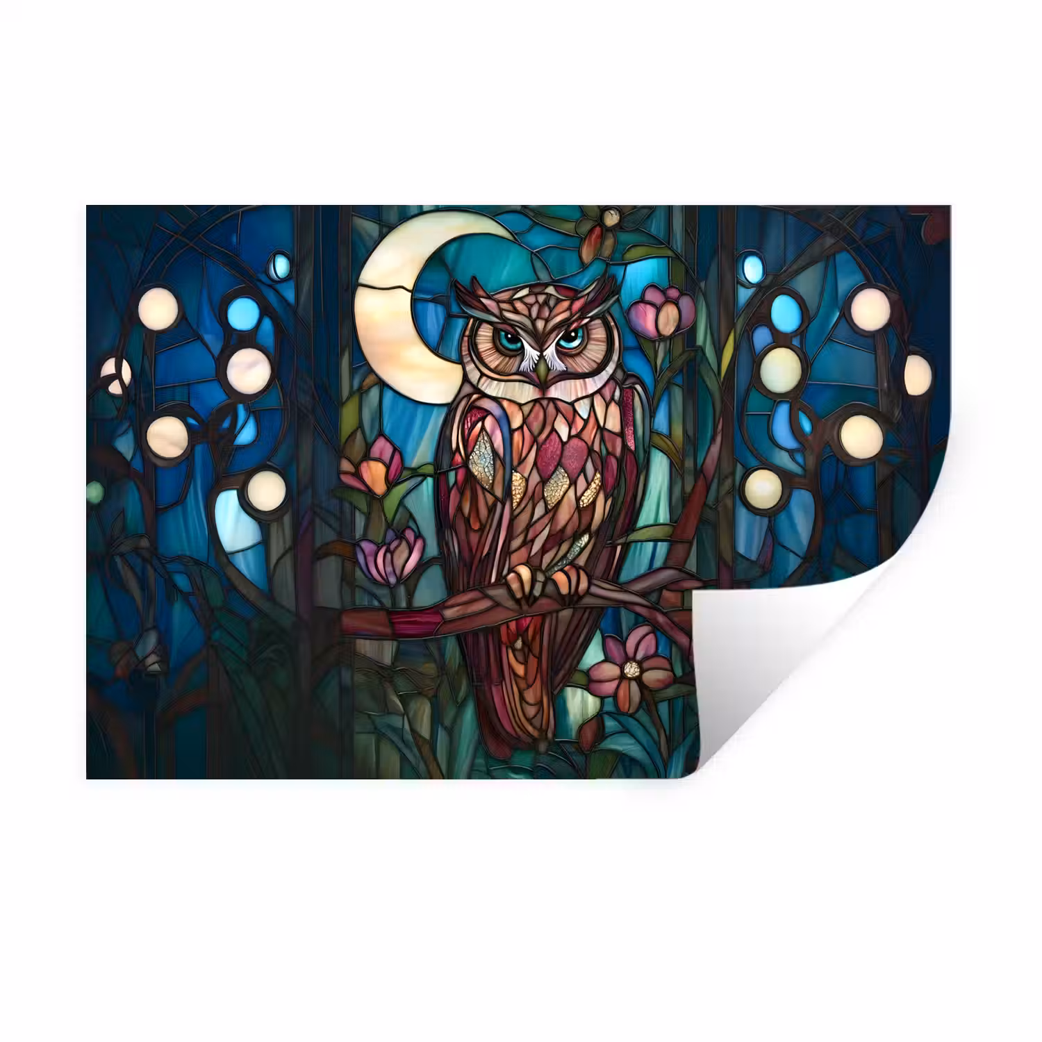 Uil - Mozaïek - Maan - Nacht Muursticker klein -3d