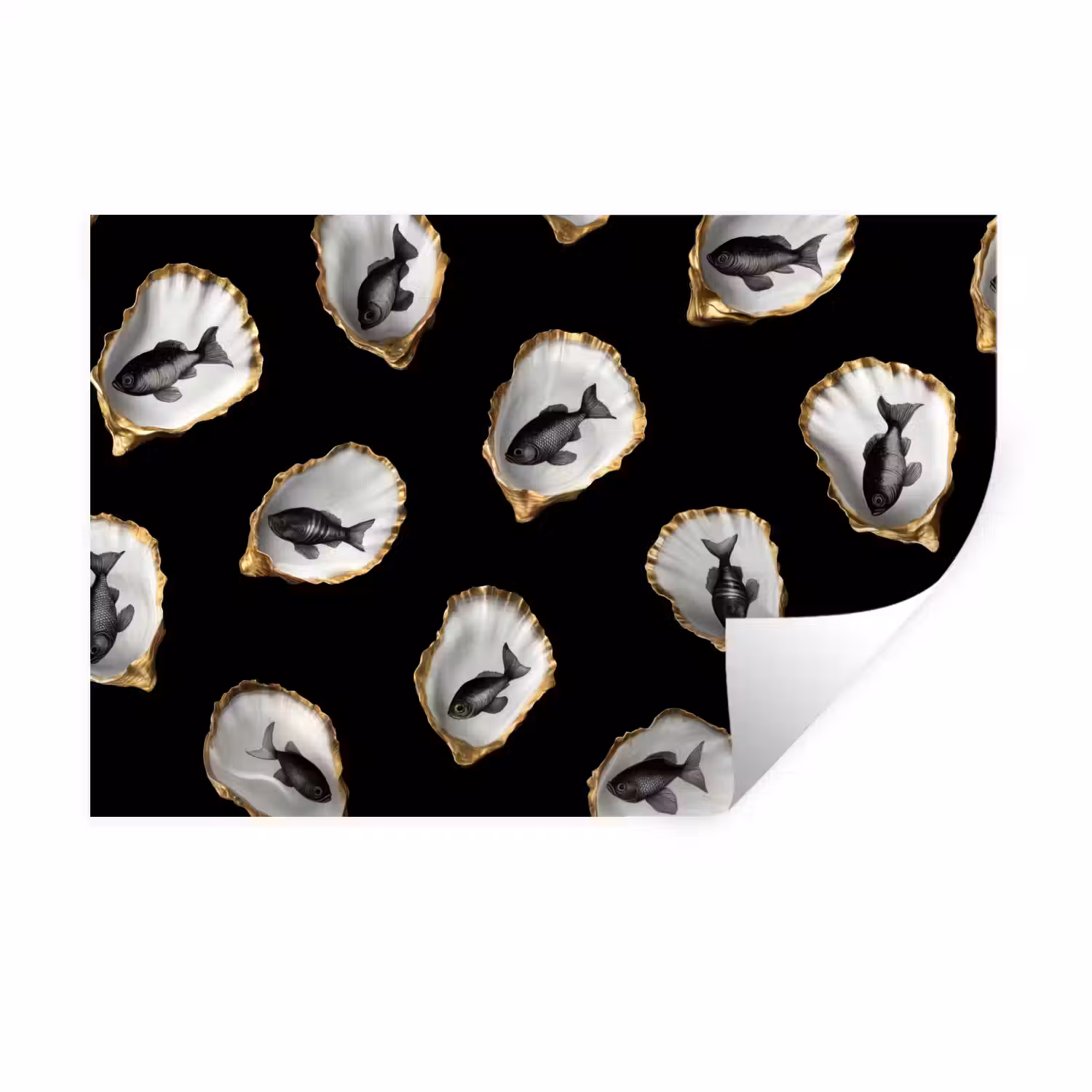 Oesters - Zwart - Vissen - Goud Muursticker klein -3d