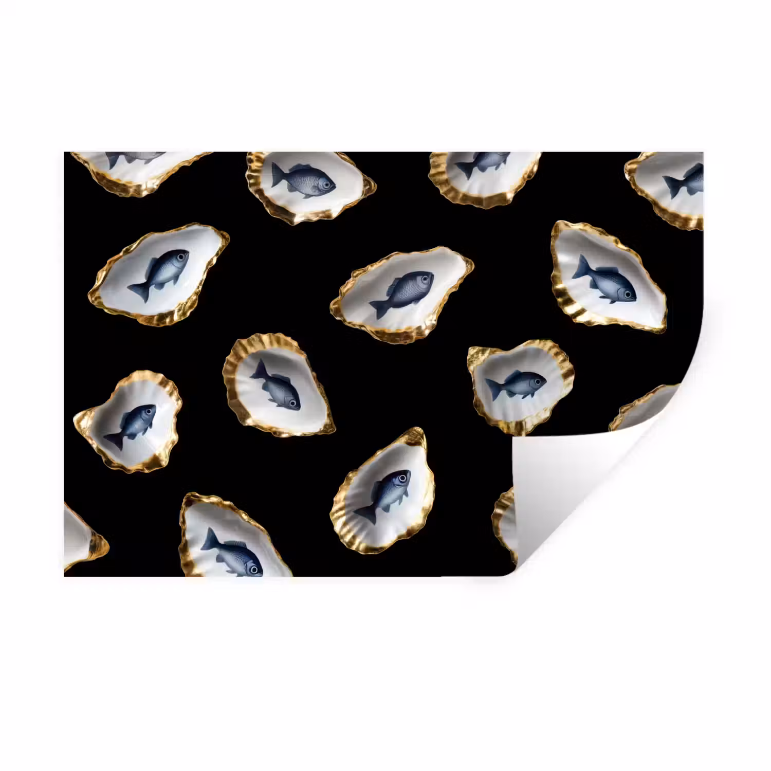 Oesters - Vissen - Blauw - Goud Muursticker klein -3d