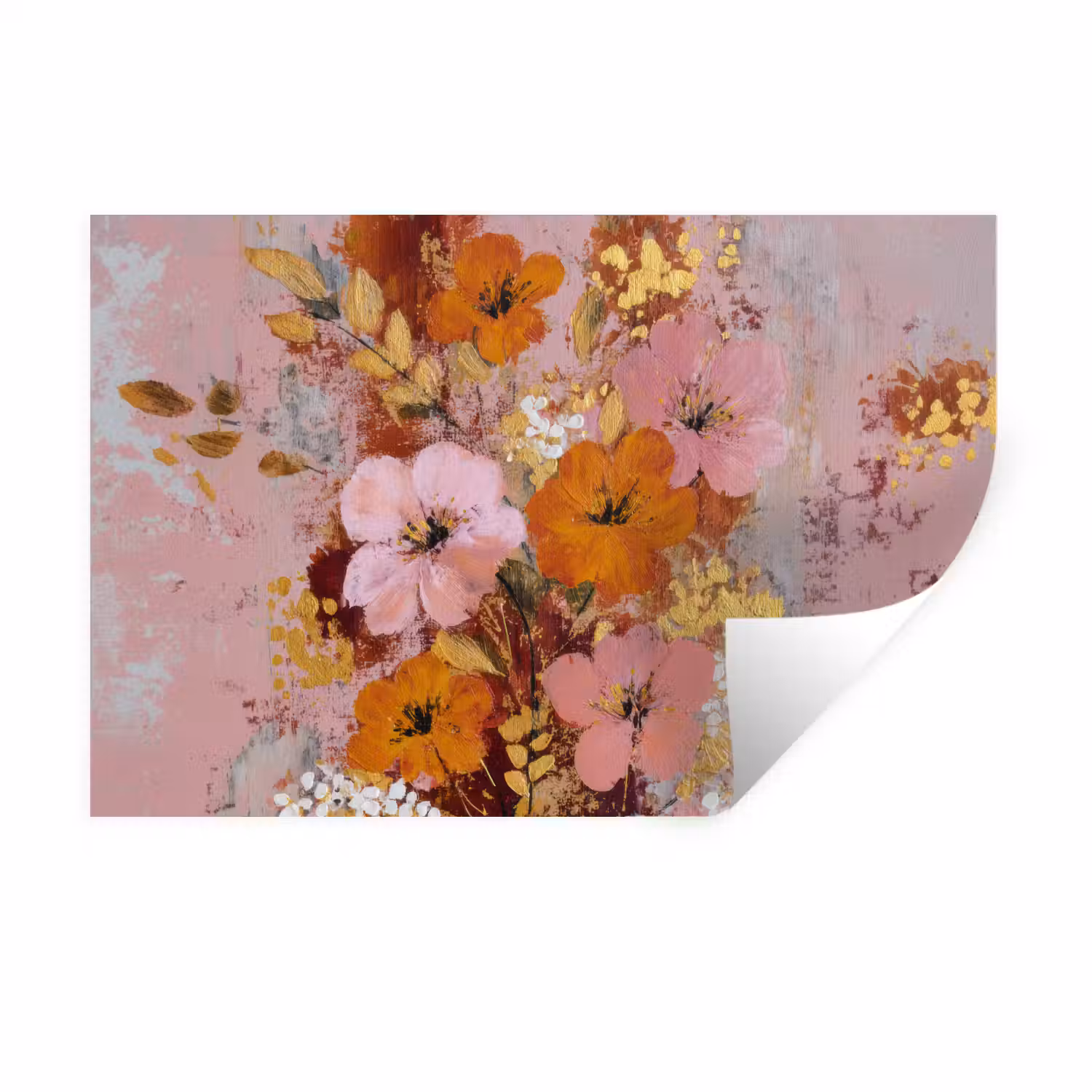 Schilderij - Bloemen - Rustiek - Roze Muursticker klein -3d