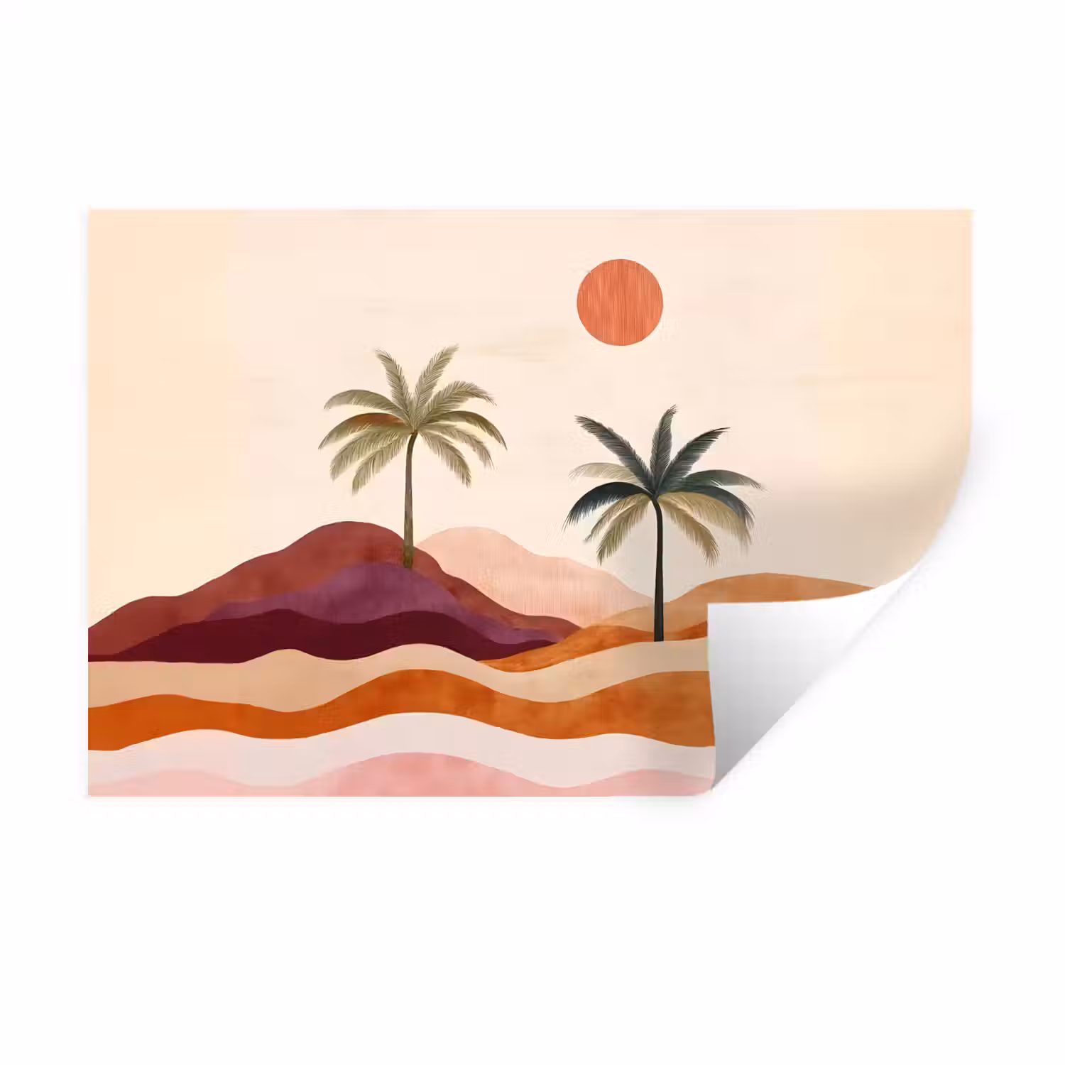 Palmbomen - Abstract - Zon - Heuvels Muursticker klein -3d