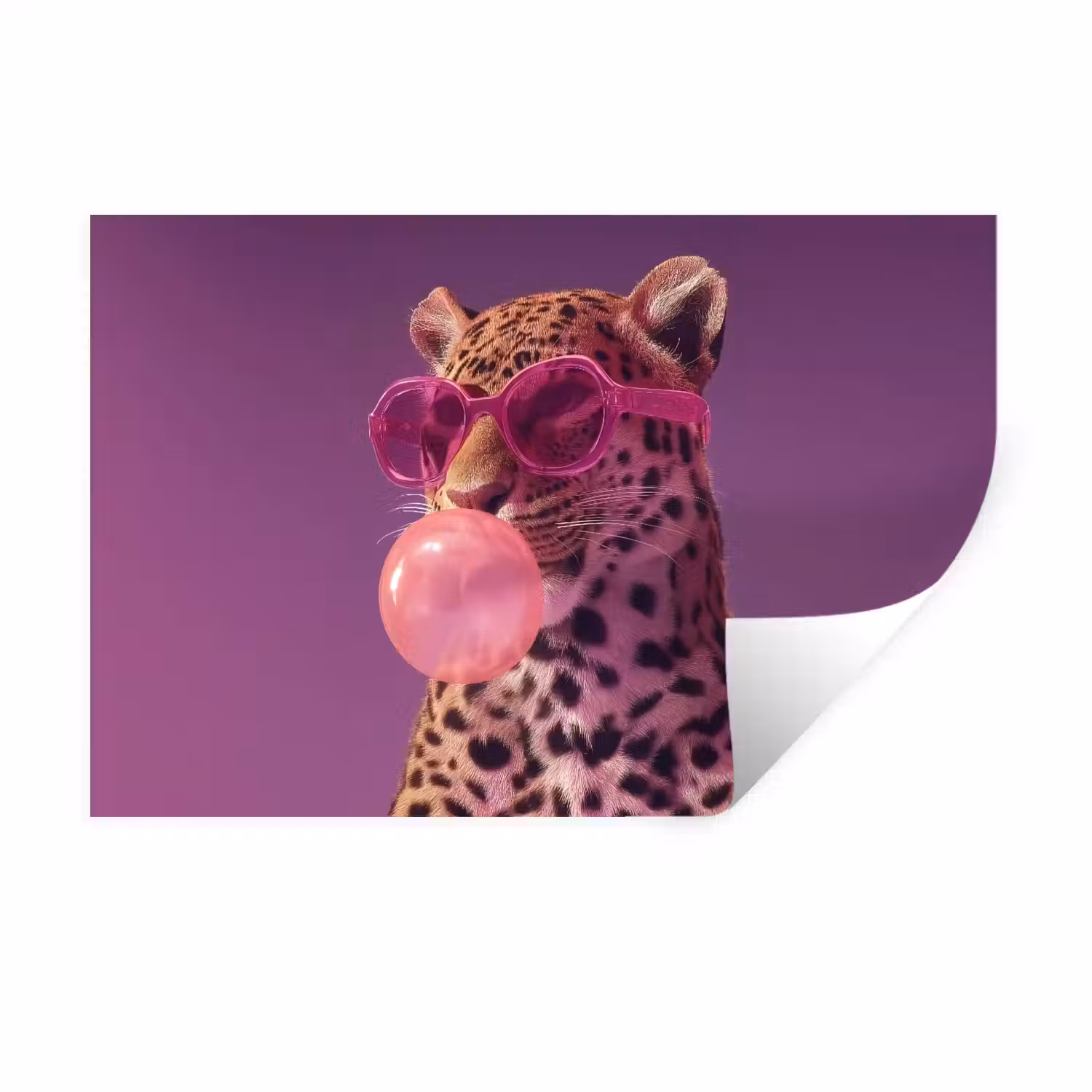 Panter - Zonnebril - Kauwgombel - Roze Muursticker klein -3d