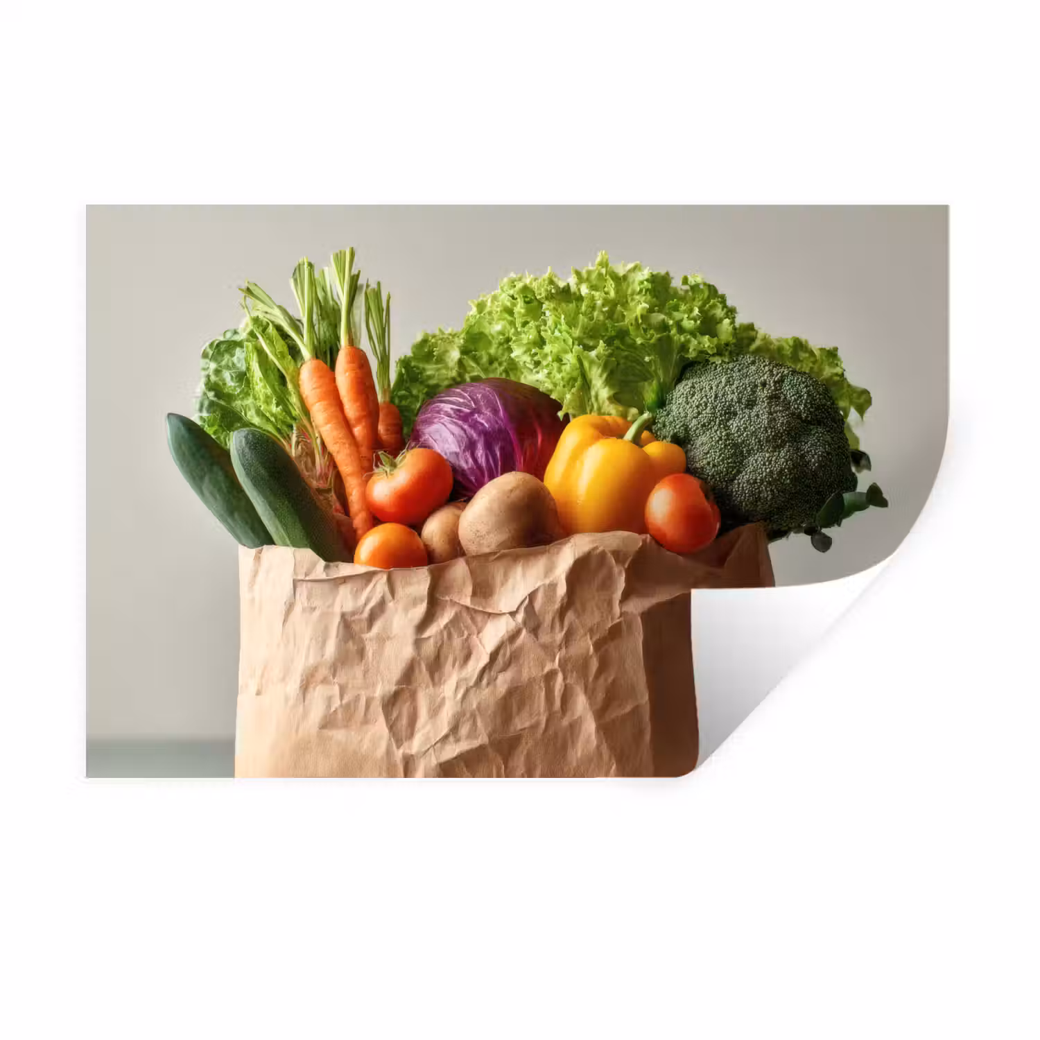 Papieren - Boodschappen - Groente - Kleurrijk Muursticker klein -3d