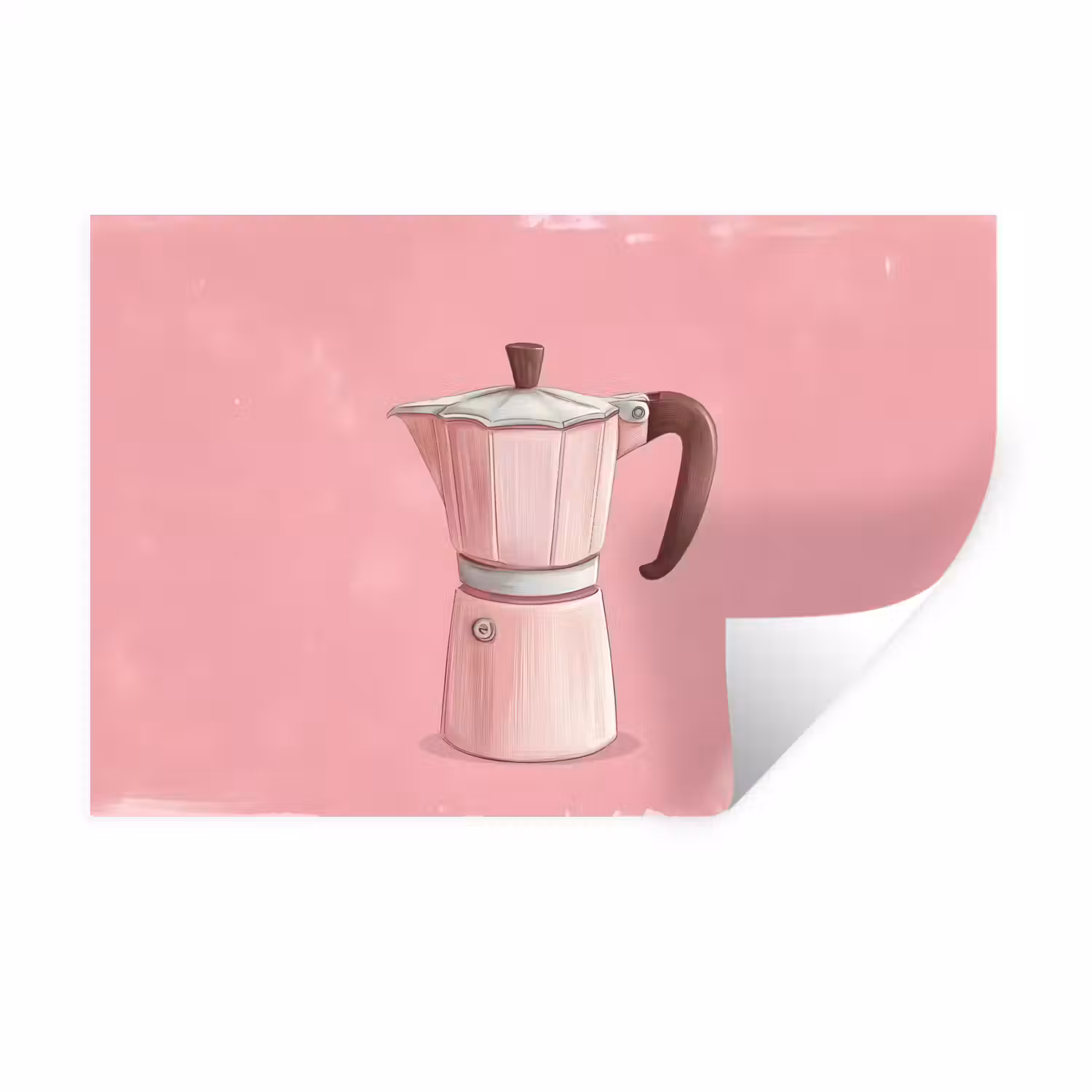 Roze - Mokkapot - Illustratie - Koffie Muursticker klein -3d