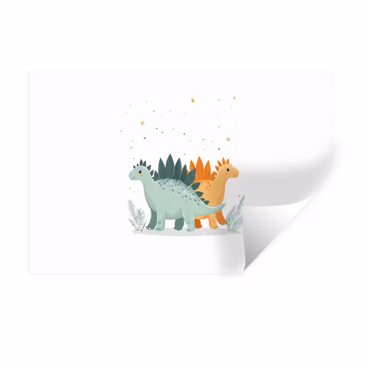 Planten - Sterren - Dinosaurussen - Oranje Muursticker klein -3d