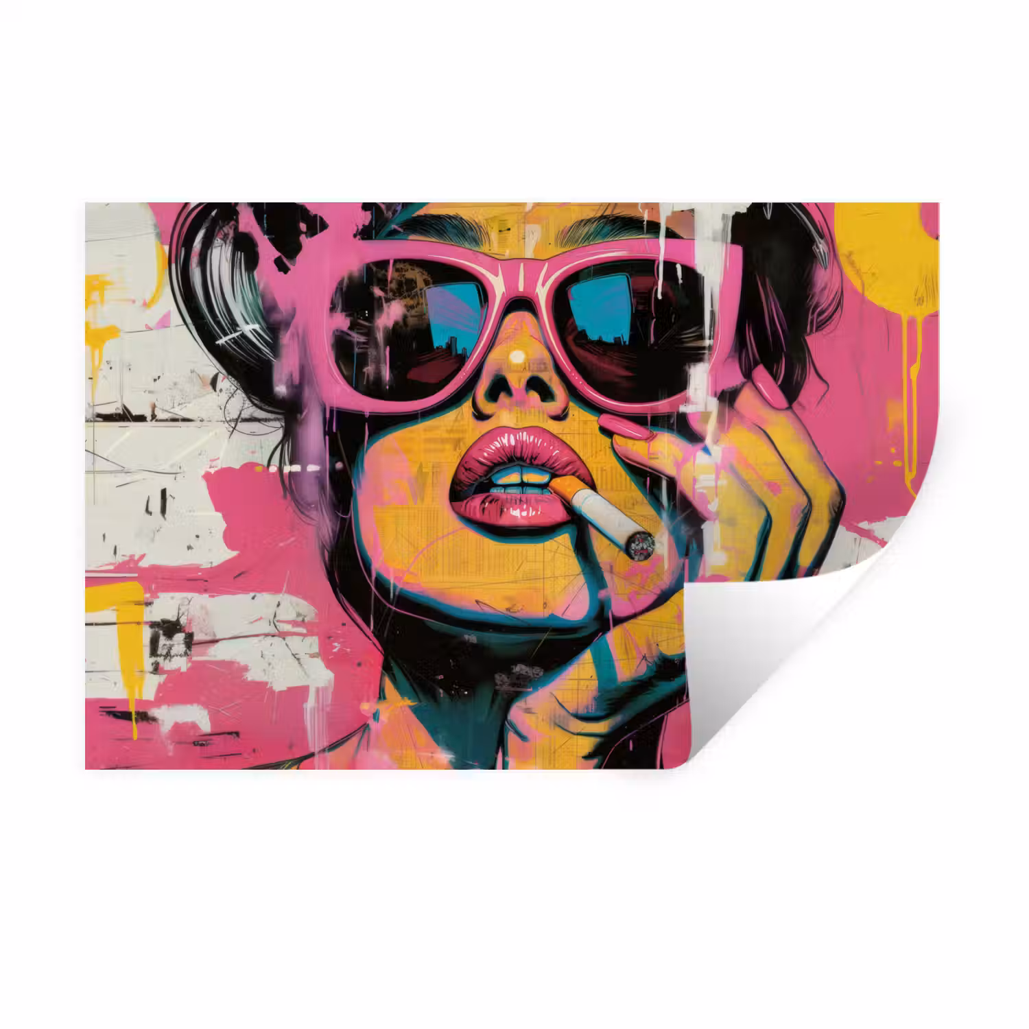 Portret - Vrouw - Abstract - Zonnebril Muursticker klein -3d