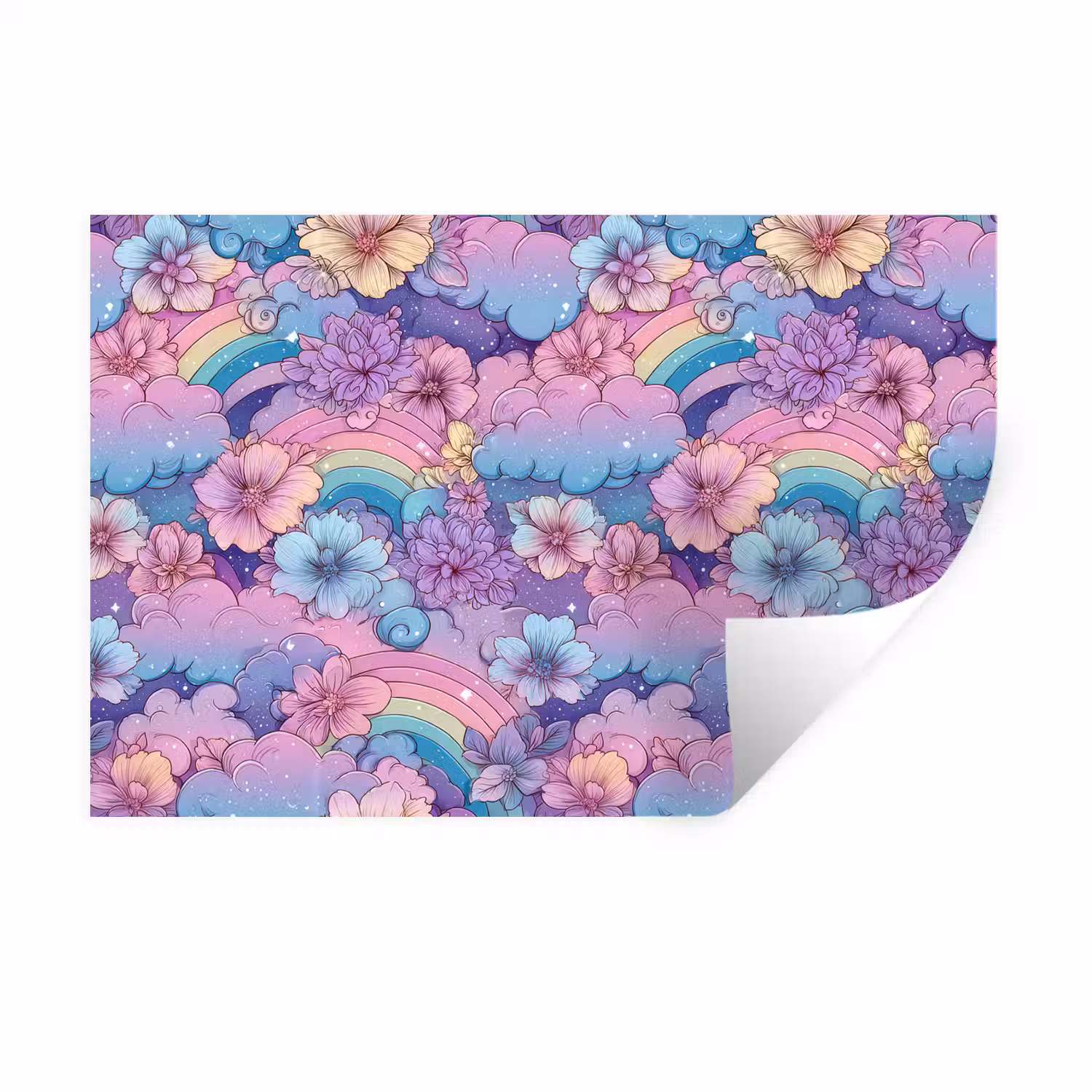 Regenbogen - Bloemen - Kleurrijk - Wolken Muursticker klein -3d
