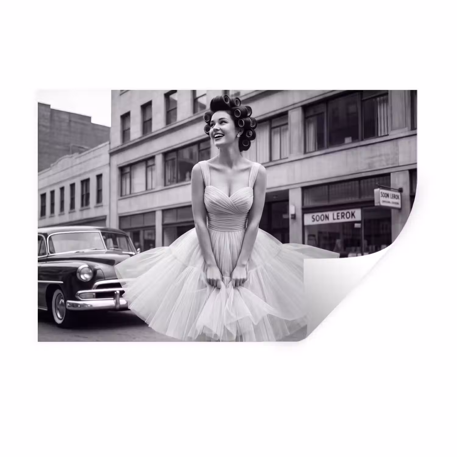 Retro - Vrouw - Zwart - Wit Muursticker klein -3d