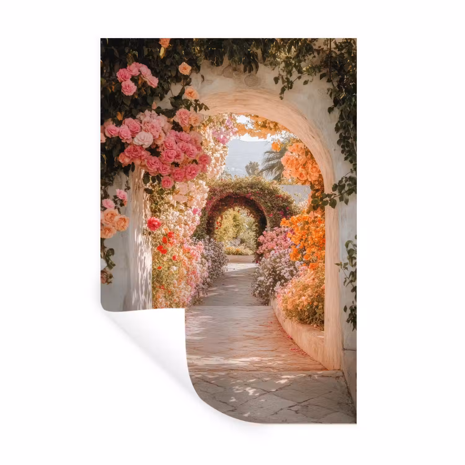 Doorkijk - Boog - Bloemen - Pastel Muursticker klein -3d