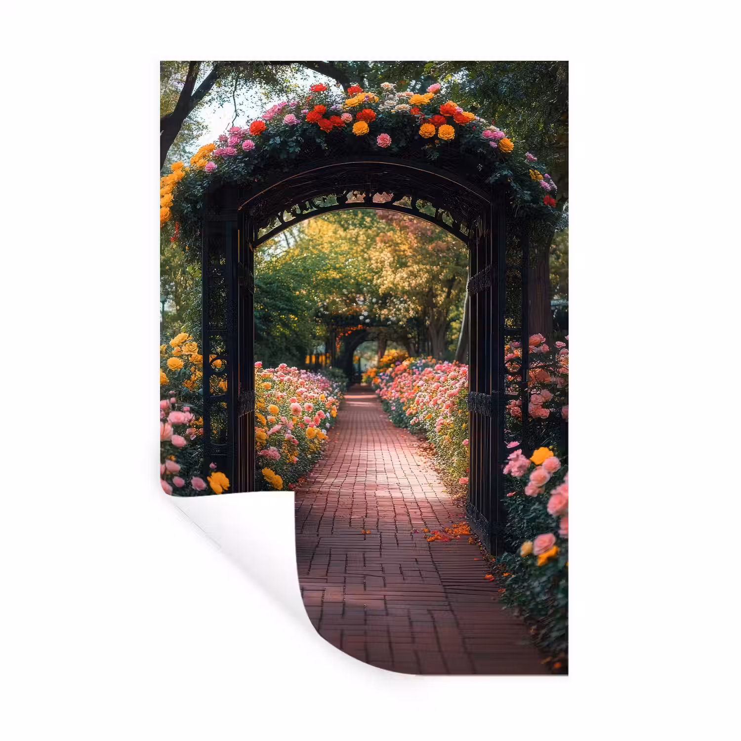 Doorkijk - Bloemen - Pad - Natuur - Kleurrijk Muursticker klein -3d