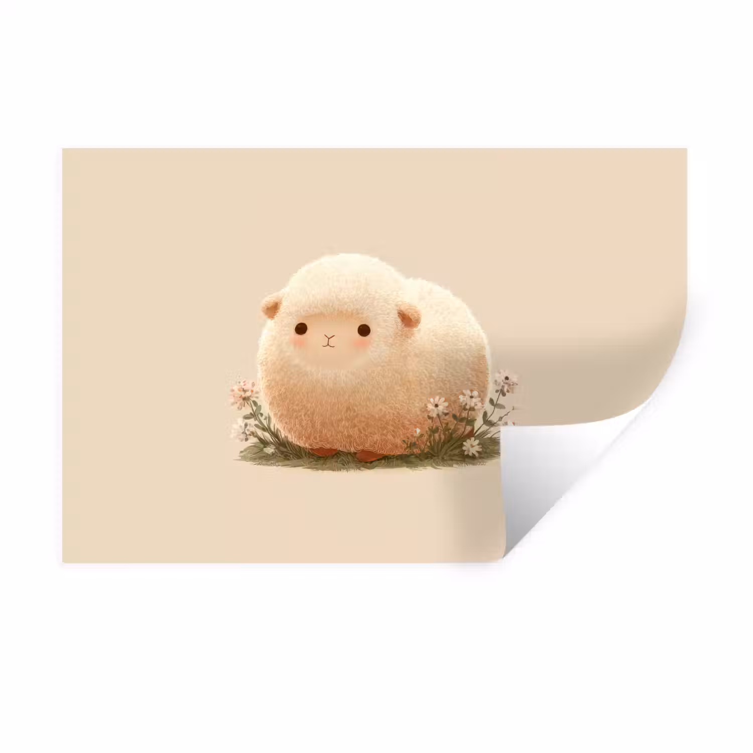 Schaap - Beige - Bloemen Muursticker klein -3d