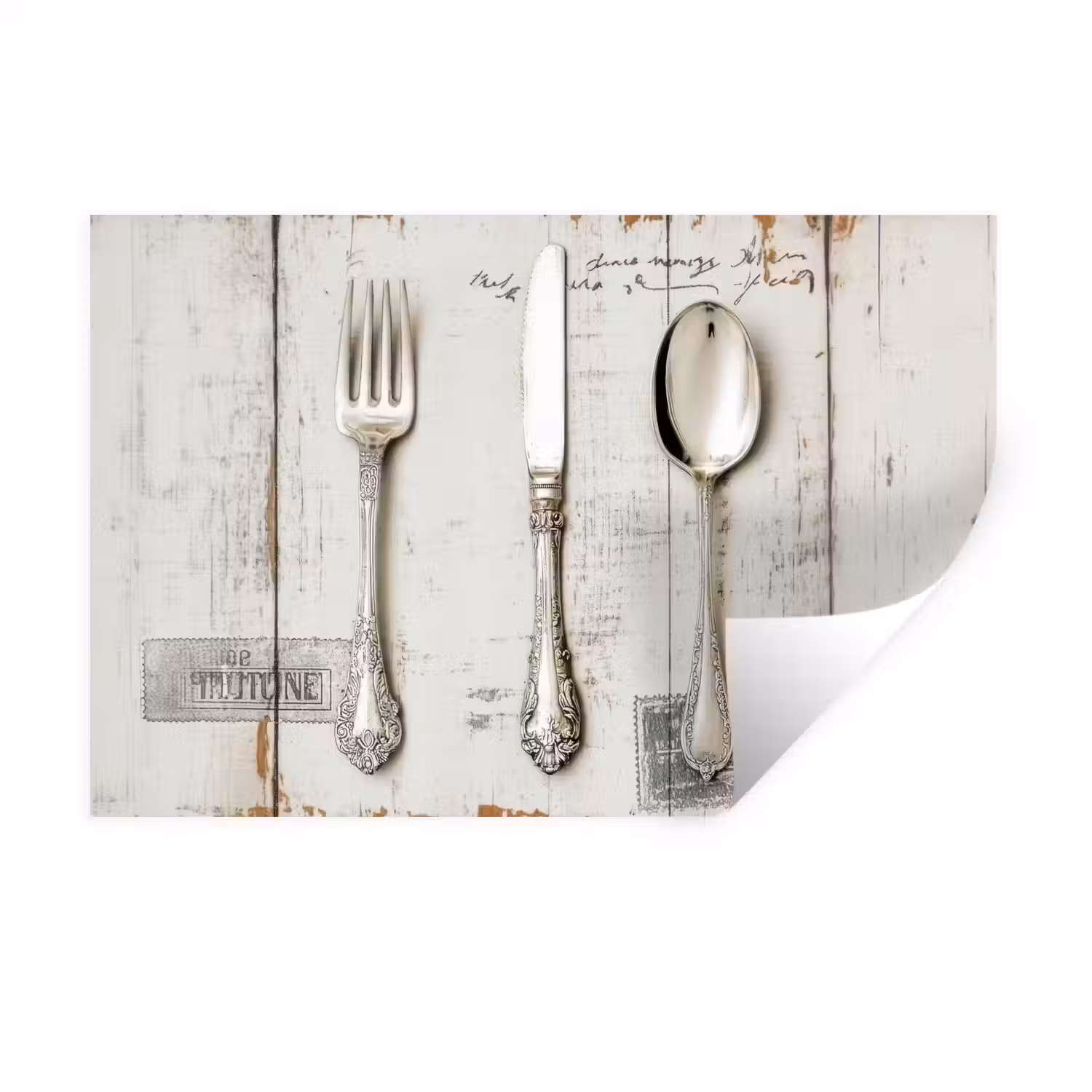 Zilver - Bestek - Hout Muursticker klein -3d