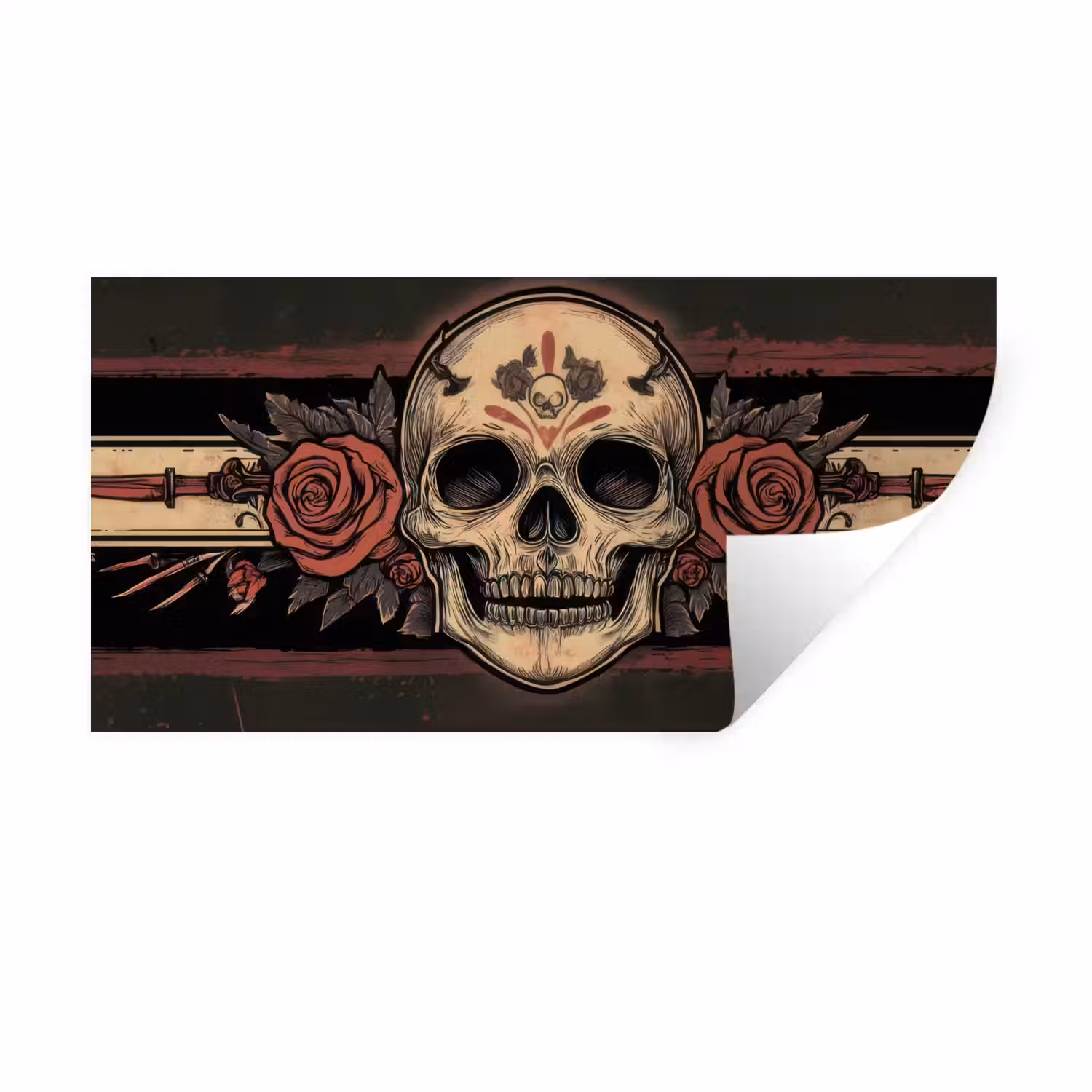 Schedel - Rozen - Gotisch Muursticker klein -3d