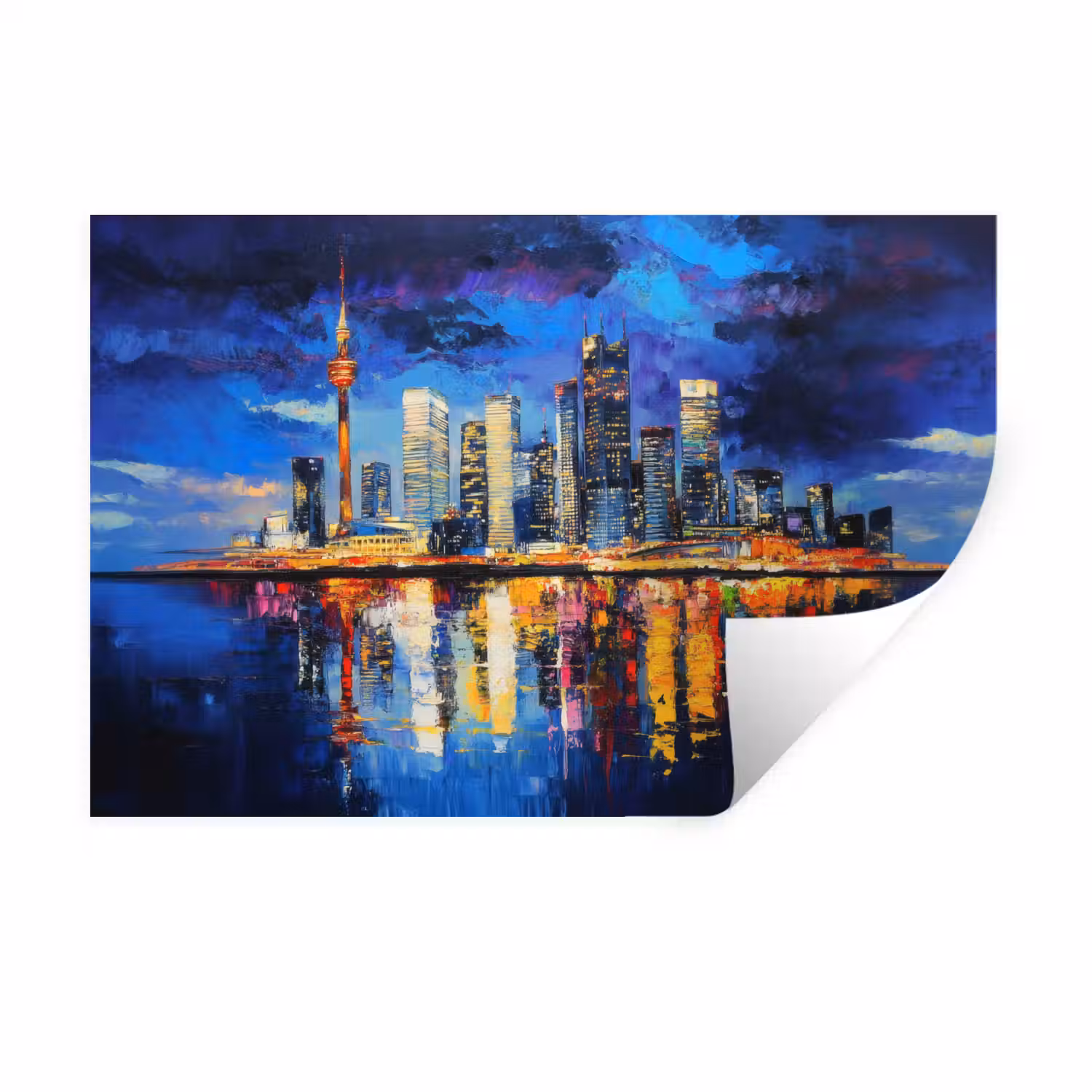 Skyline Toronto - Modern - Stadslicht - Blauw Muursticker klein -3d
