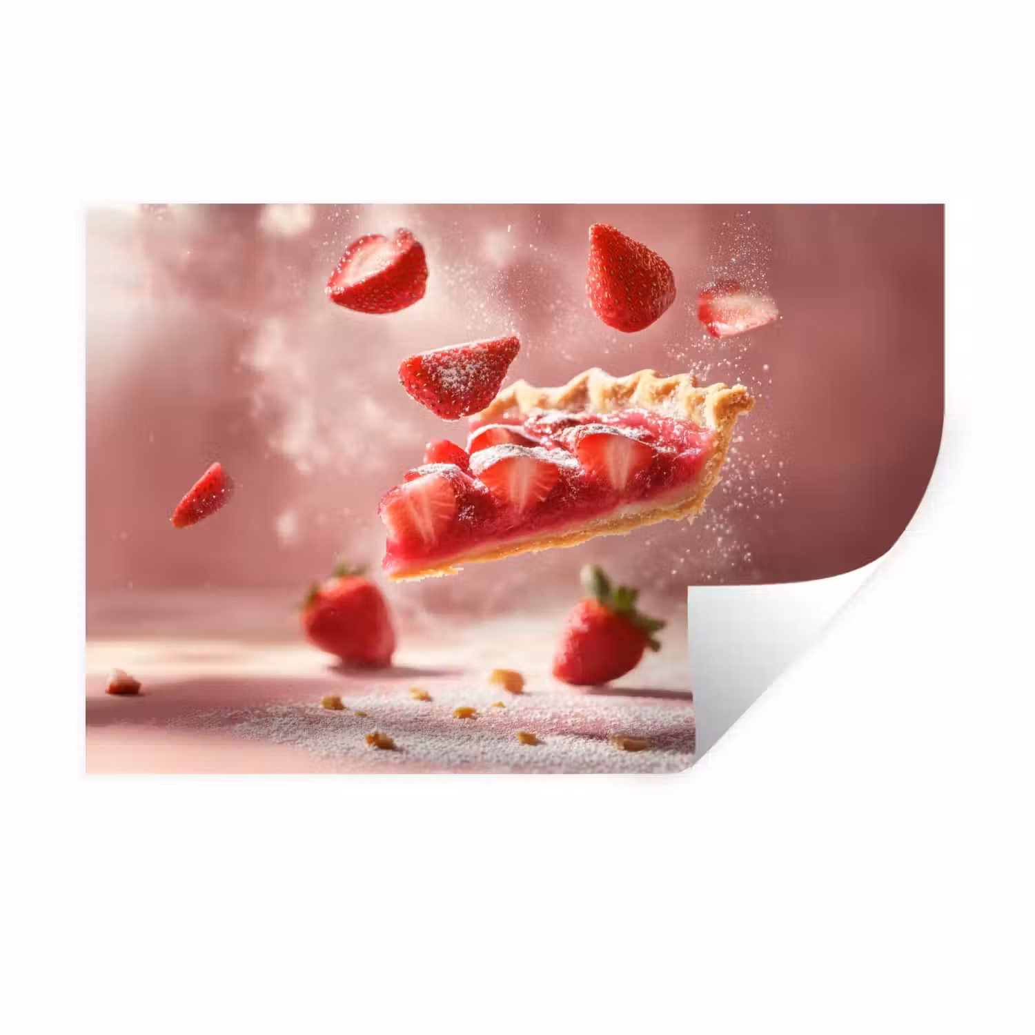 Aardbei - Taart- Eten - Roze Muursticker klein -3d