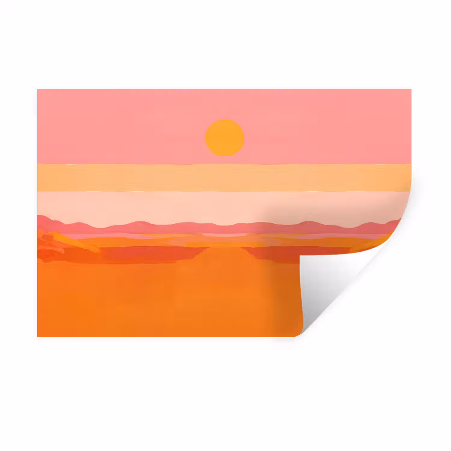 Zon - Abstract - Landschap - Oranje Muursticker klein -3d