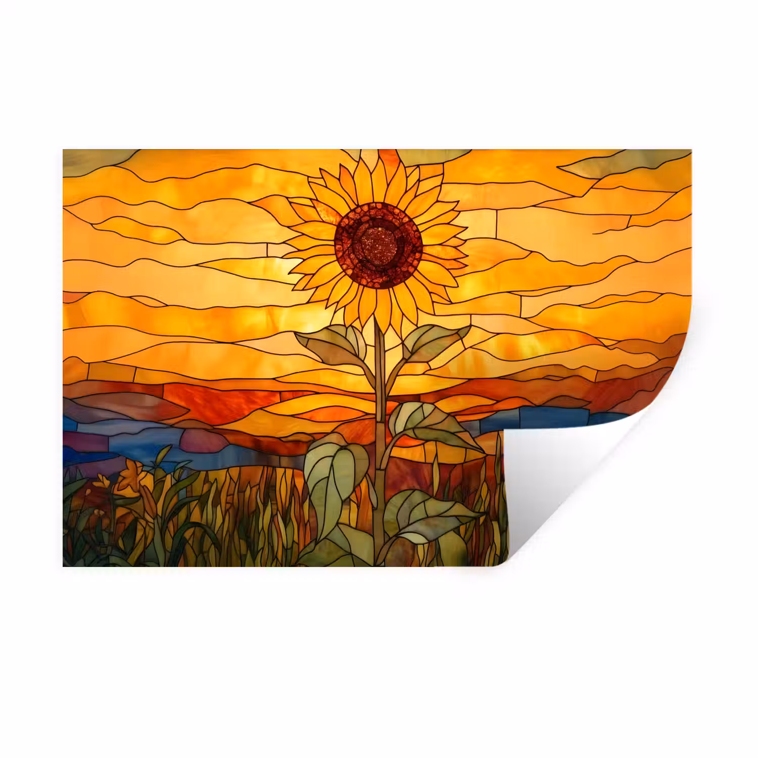 Zonnebloem - Mozaïek - Zonsondergang - Geel Muursticker klein -3d
