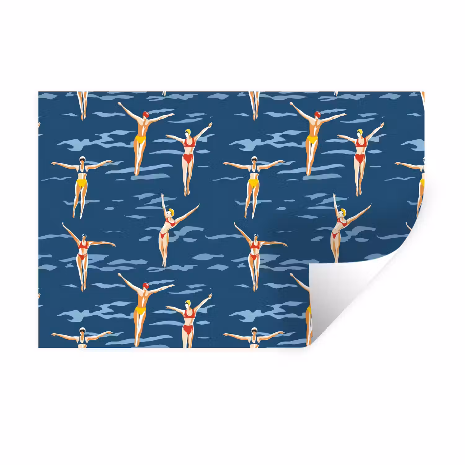 Zwemsters- Retro - Blauw Muursticker klein 286 -3d