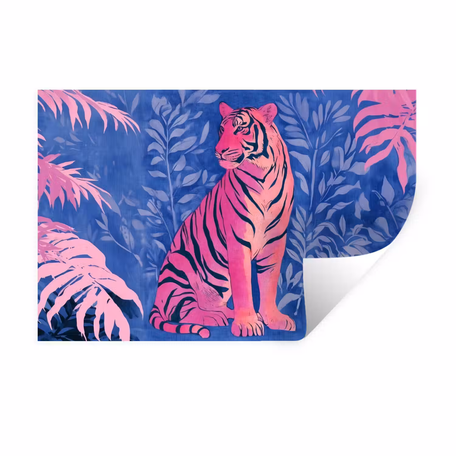 Tijger - Roze - Bladeren - Jungle Muursticker klein -3d