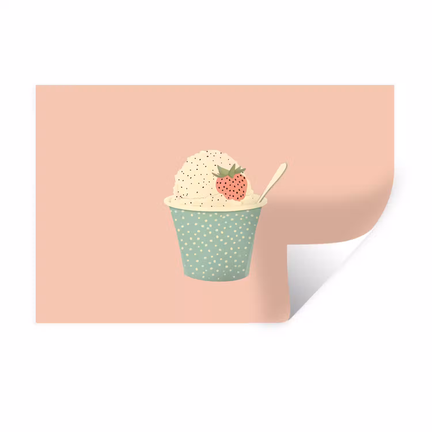 Bakje - Ijs - Aardbei - Roze Muursticker klein -3d