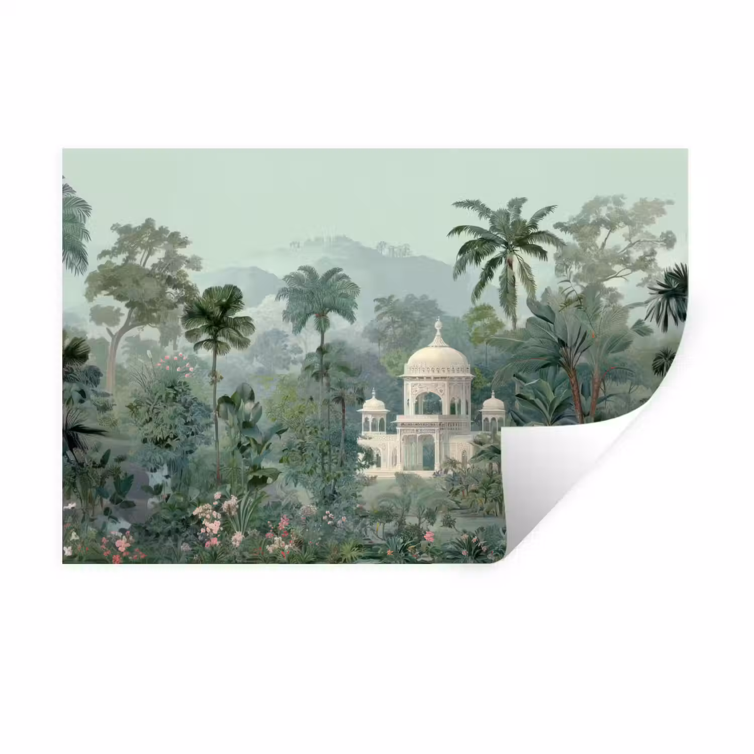 Tropische tuin - Koepelgebouw - Bloemen Muursticker klein -3d