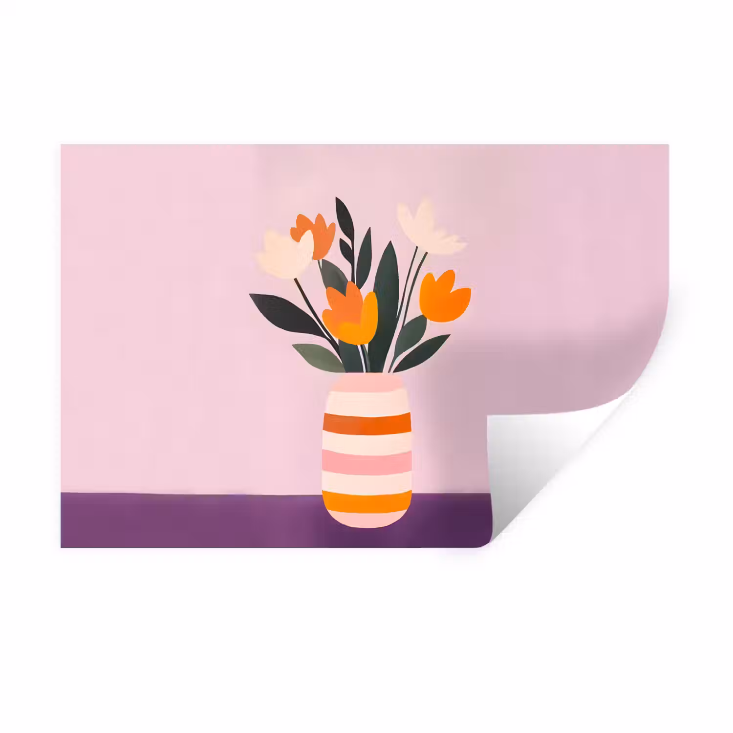 Tulpen - Vaas - Strepen - Paars Muursticker klein -3d