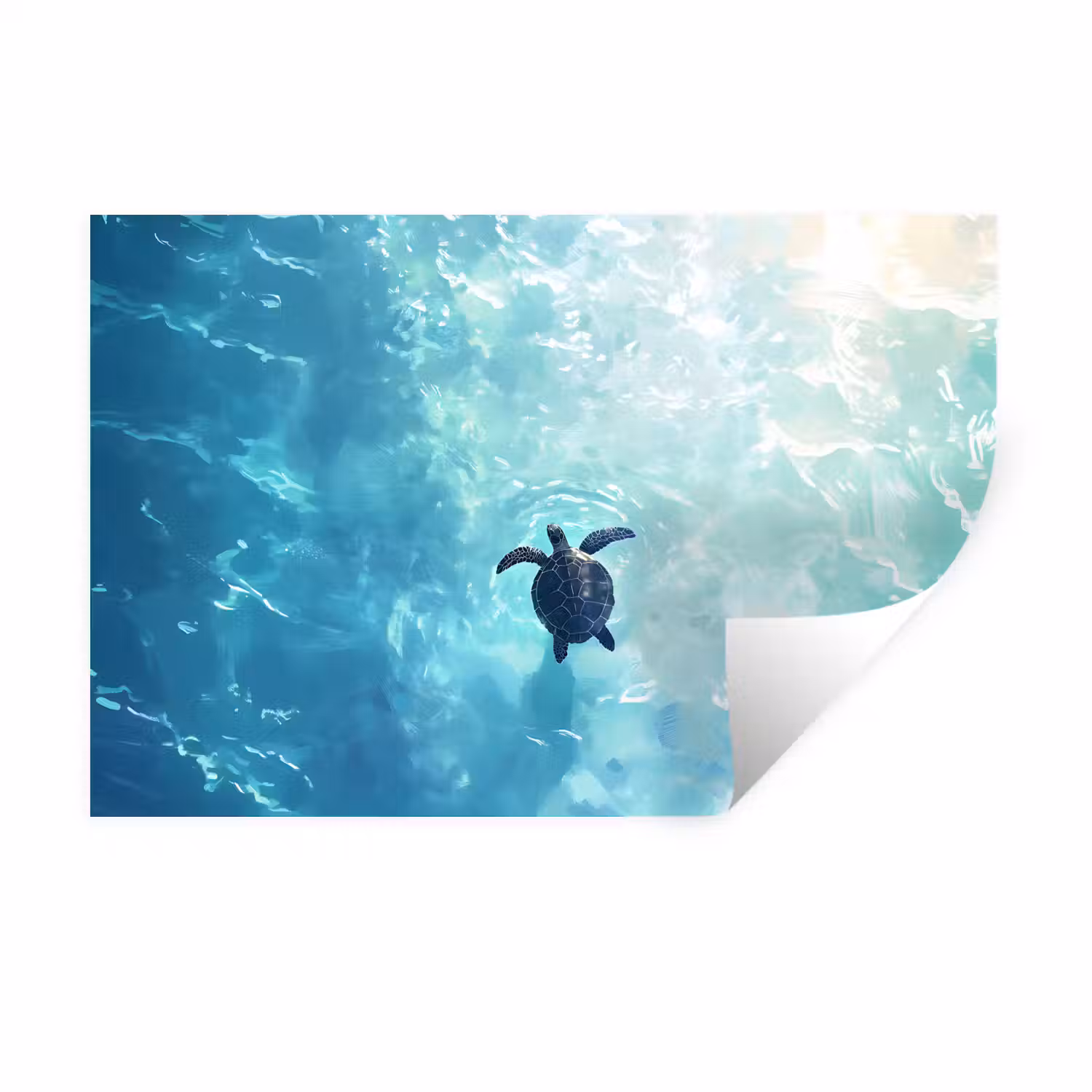 Schildpad - Zee - Blauw - Schittering Muursticker klein -3d