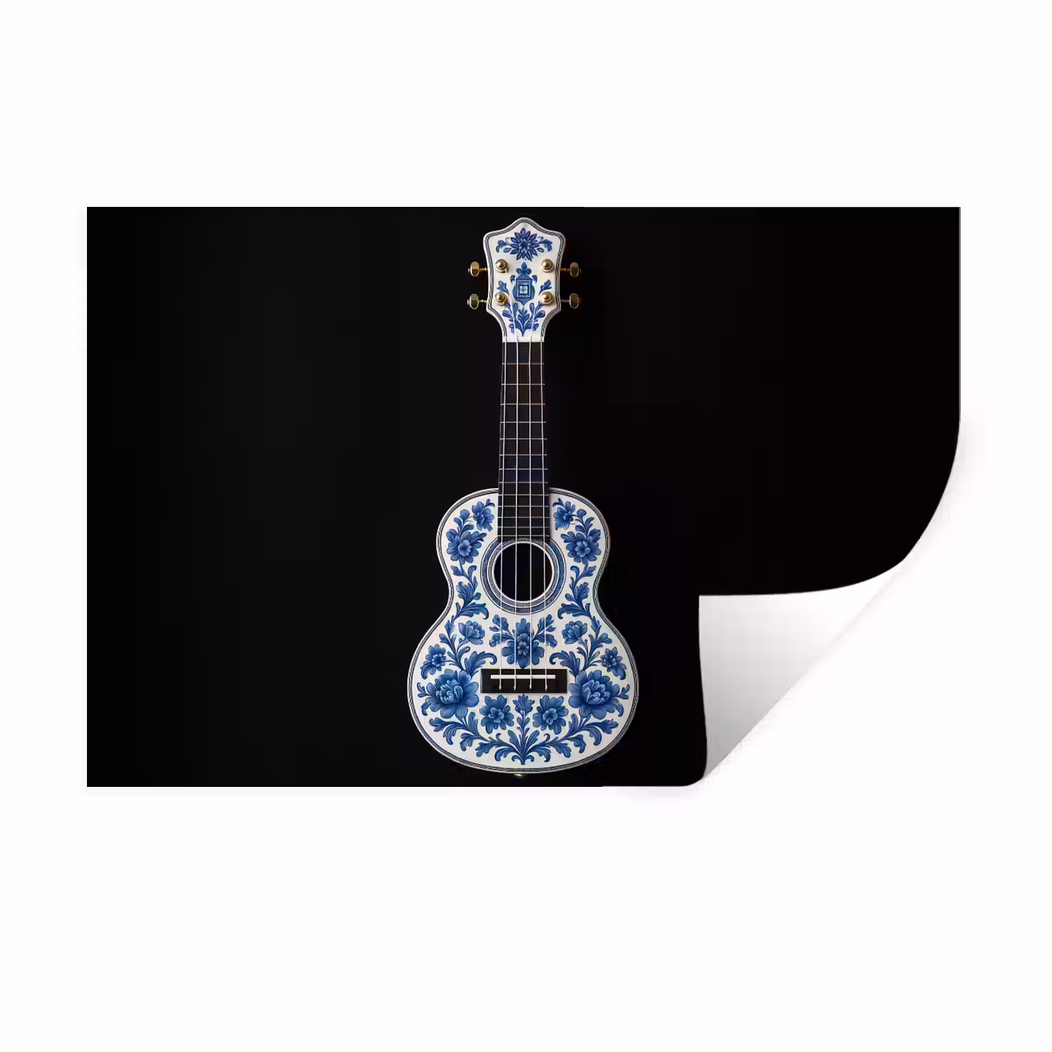 Ukelele - Delfts - Blauw - Muziek Muursticker klein -3d