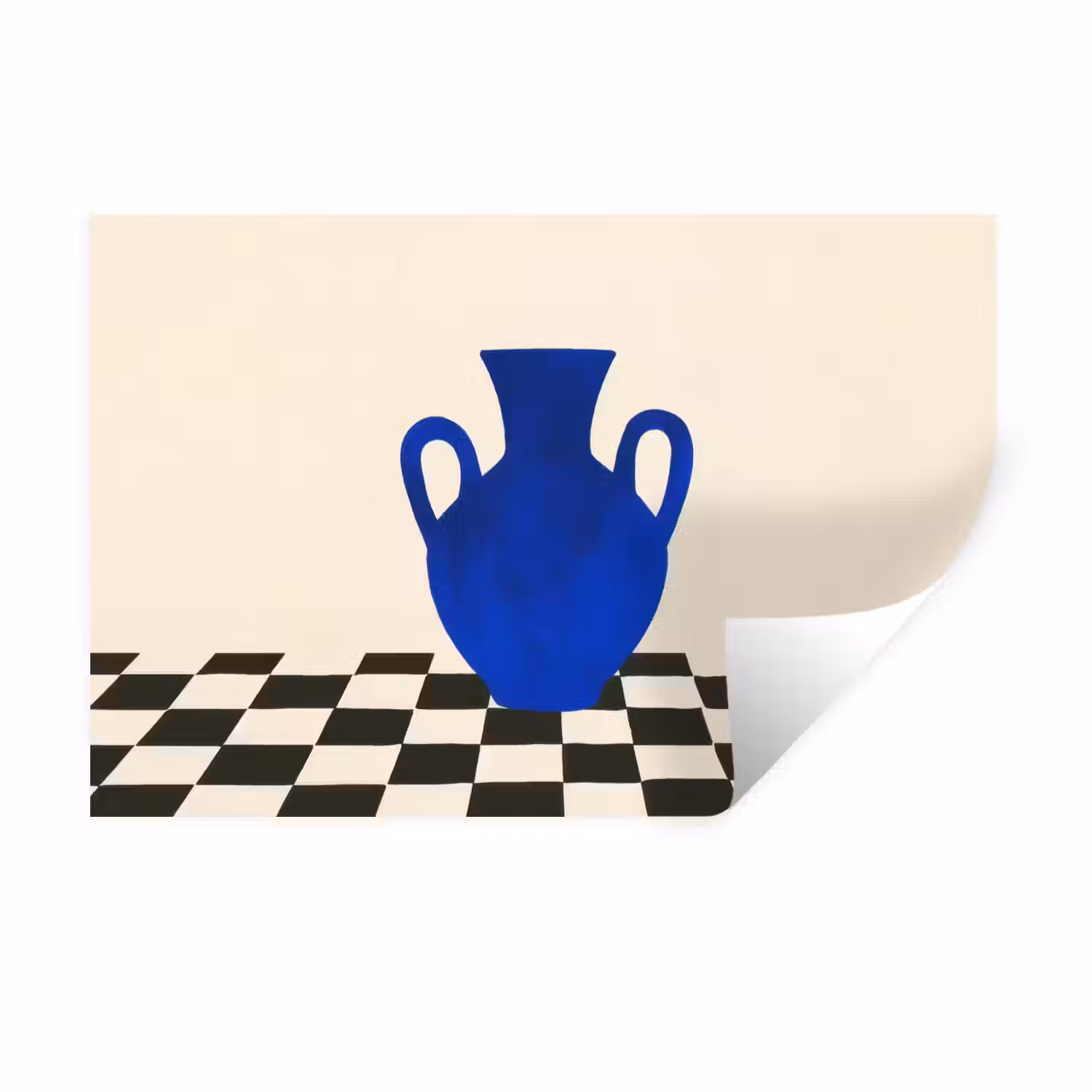 Vaas - Blauw - Geblokt - Modern Muursticker klein -3d