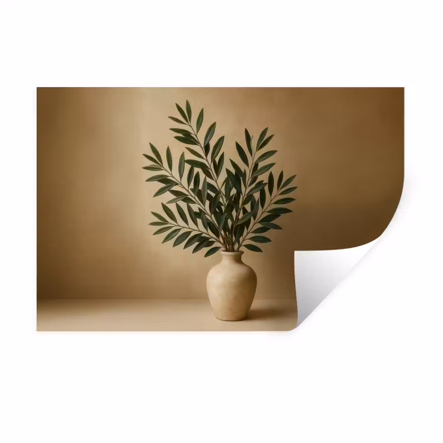Vaas - Olijftakken - Bladeren - Beige Muursticker klein -3d