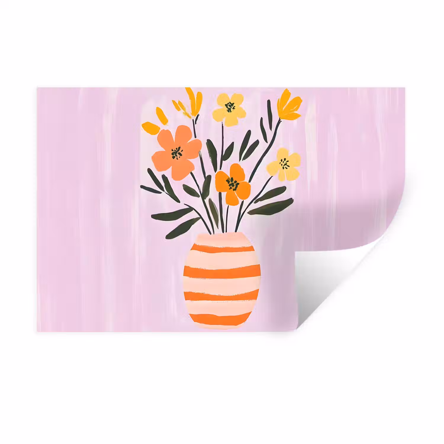 Vaas - Gestreept - Bloemen - Oranje Muursticker klein -3d