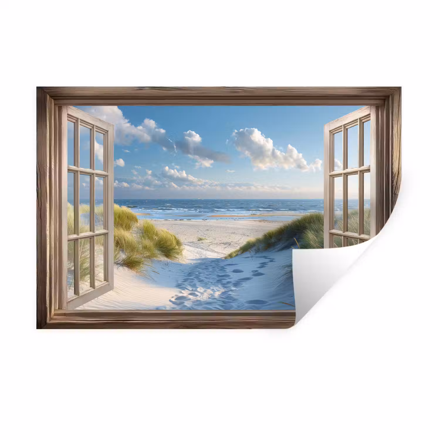 Doorkijk - Strand - Raam - Duinen - Zee Muursticker klein -3d