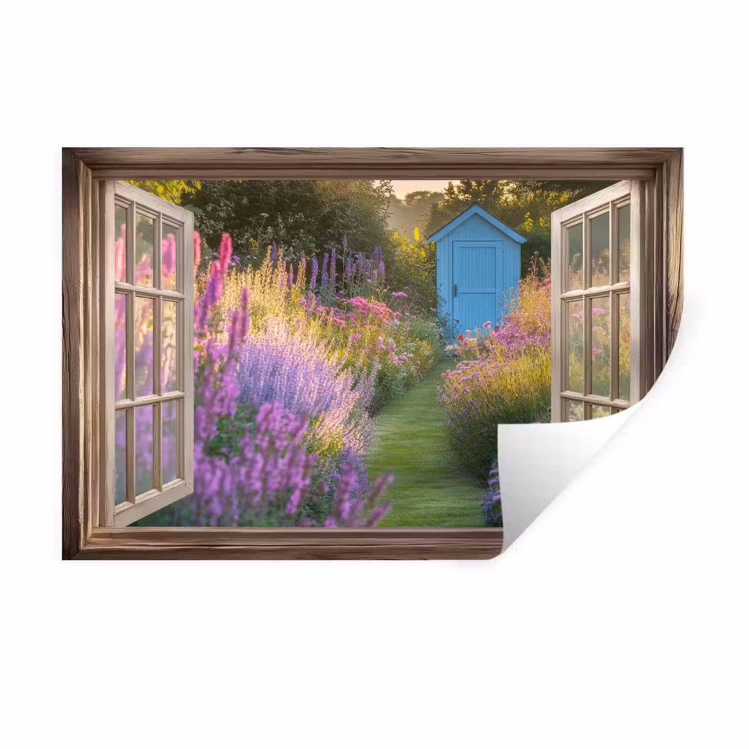Doorkijk - Bloemen - Raam - Natuur Muursticker klein -3d