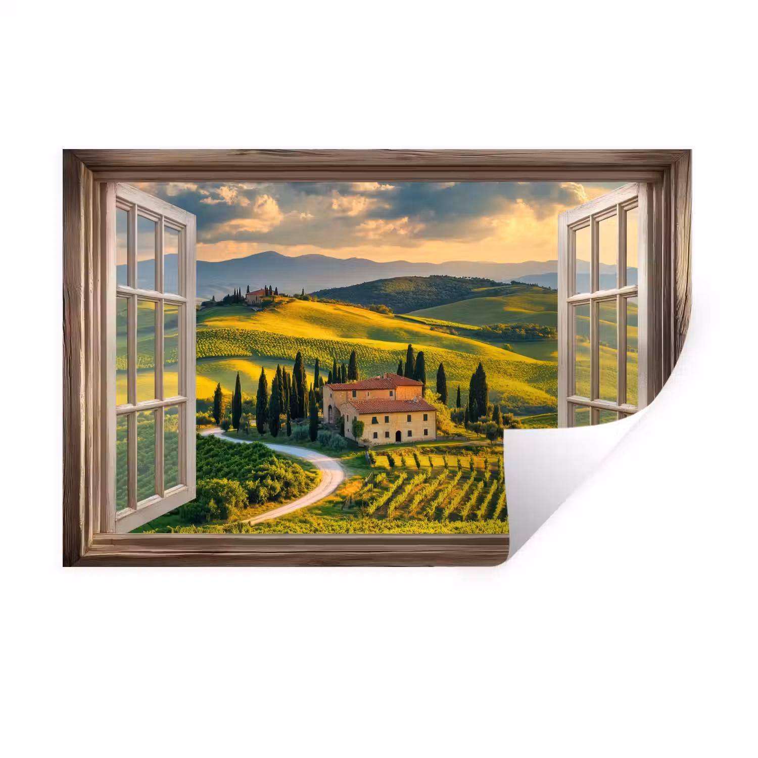 Doorkijk - Toscane - Uitzicht - Landschap - Zomer Muursticker klein -3d