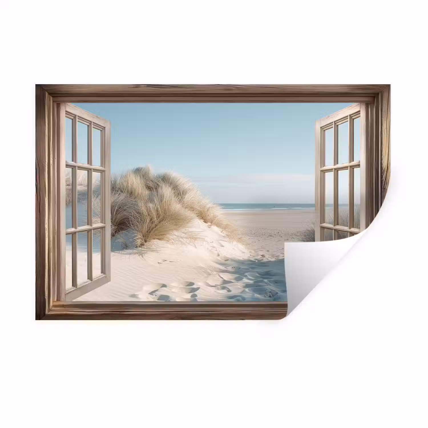 Doorkijk - Helmgras - Duinen - Zee - Landschap Muursticker klein -3d