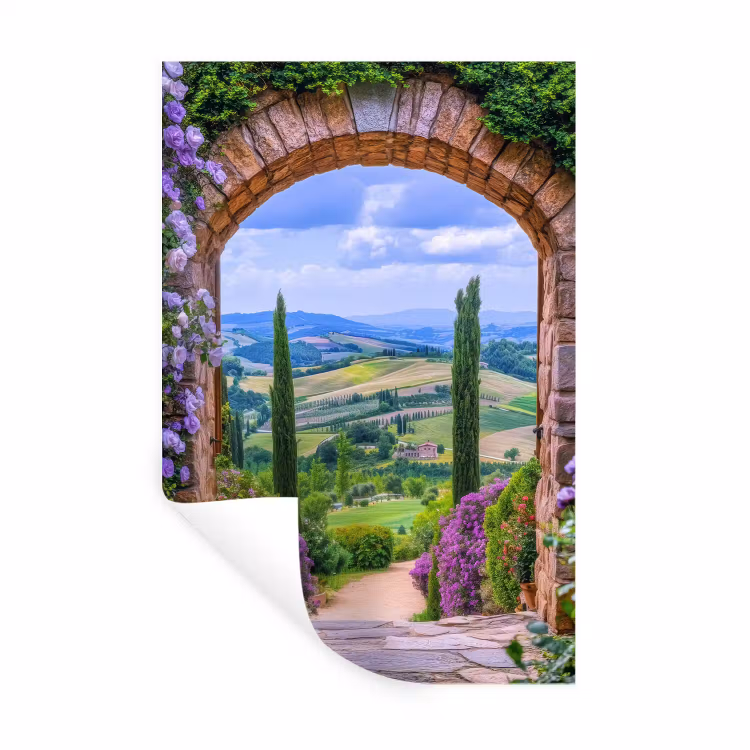 Doorkijk - Toscane - Landschap - Poort Muursticker klein -3d