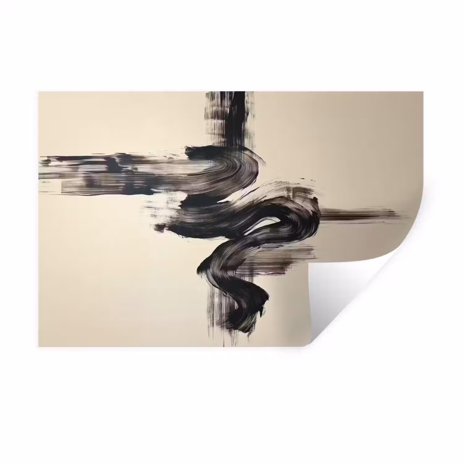 Golven - Penseelstreken - Beige - Minimalistisch Muursticker klein -3d