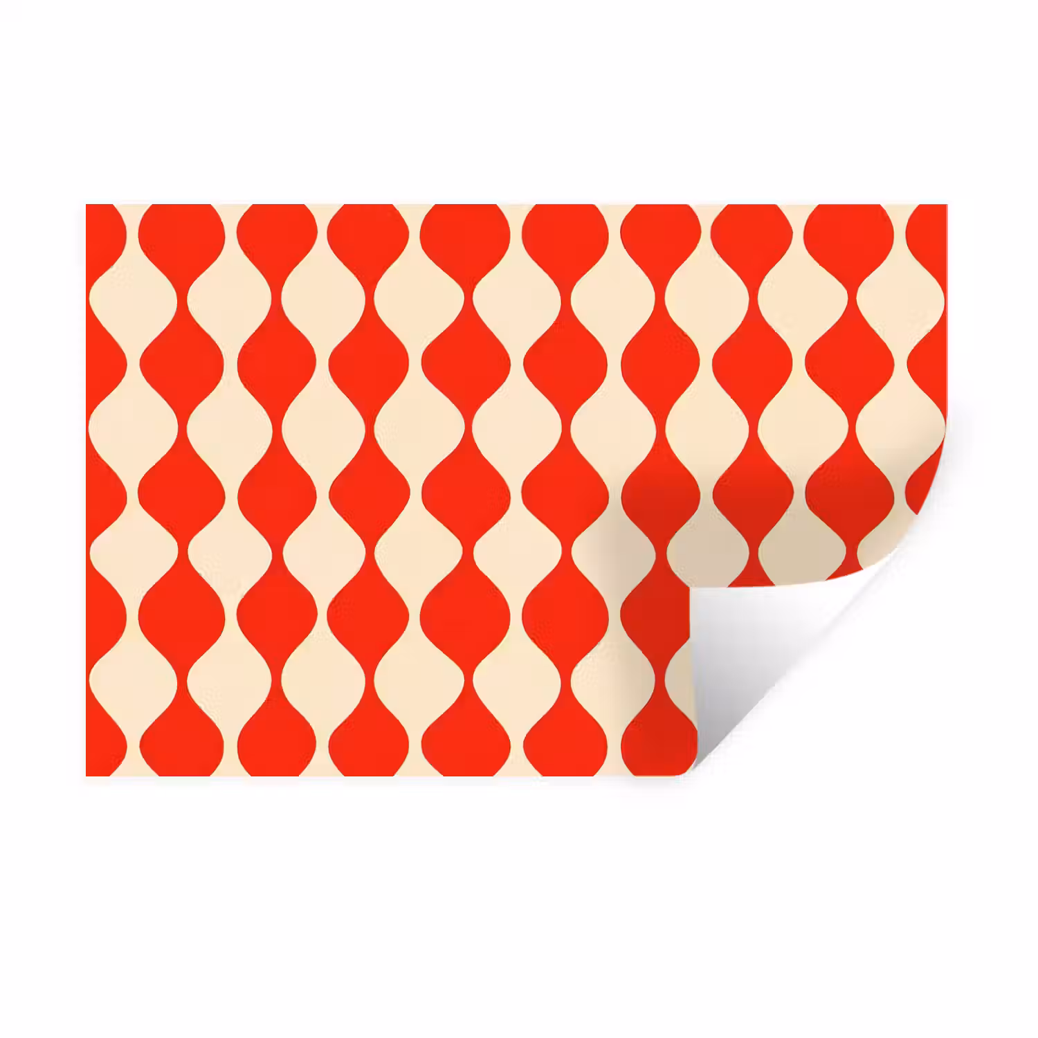 Golvend patroon - Retro - Rood - Beige Muursticker klein 286 -3d